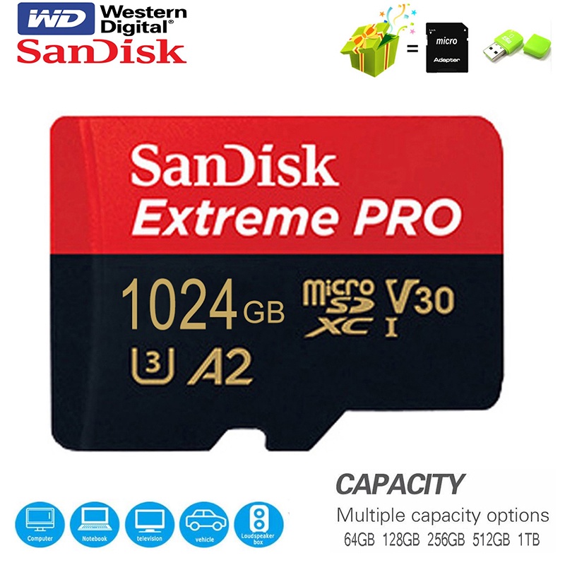 Cartão de Memória Extreme PRO Microd 256GB UHS-I 512GB 1TB micro SD 64GB TF 200MB/s Classe10 U3 V30 A2 cartao