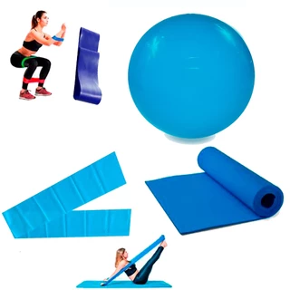 Kit Pilates - Tapete 1,20mt + Faixa Elástica Média + Mini Band Média + Bola Suiça 55cm
