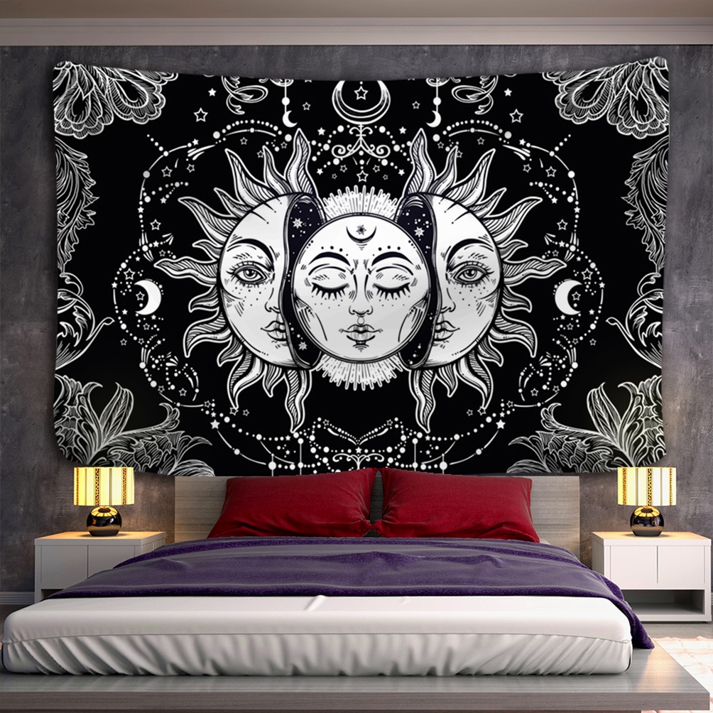 Tapeçaria Mandala Branca Preto Sol E Lua Mural Pendurado Tarô Tapetes De Parede Hippie Dormitório Decoração Cobertor