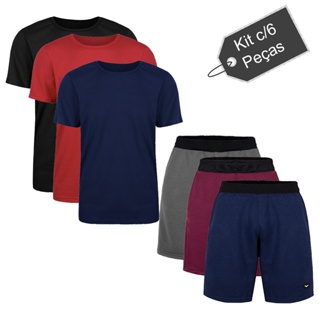 Kit C/3 Bermudas e Camisetas Academia Fitness