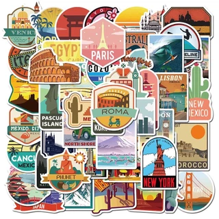 50Pcs Travel City Scenery Series Adesivos De Grafite Para Malas De Viagem Telemóveis Capacete De Laptop Skate À Prova D'água Decorativos DIY Brinquedos Criativos