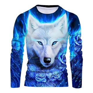 Camiseta Lobo Impresso 3D Unisex Manga Longa Harajuku Casual
