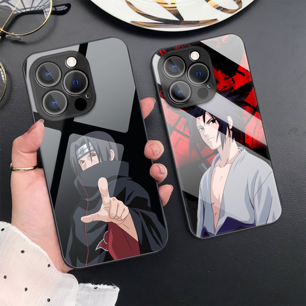 Caixa Dura De Vidro Temperado Compatível Para iPhone 14 Pro Max 13 12 11 X Xs XR 7 8 Plus Proteção Da Câmera Padrão Anime Naruto Luxo