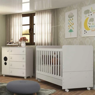 Quarto Infantil Berço com Colchão Incluso e Cômoda Pimpolho Multimóveis Branco em Oferta na Shopee