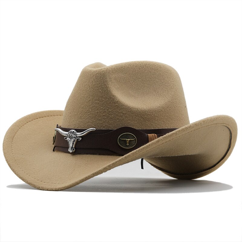 Simple Wome Men Red Wool Chapeu Western Cowboy Hat Gentleman Jazz