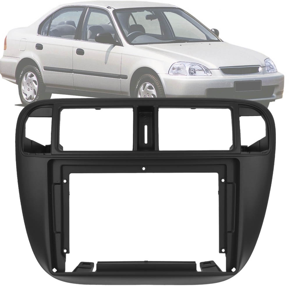 Moldura Painel 2 Din 9" Polegadas Civic 1996 até 2001 Preto Fosco Ar Digital