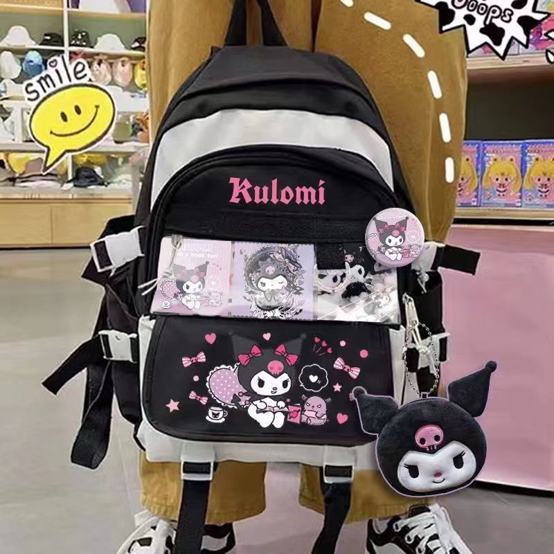 Mochila Estudantil Nylon Feminina Kawaii Fofa Kuromi Bolsas Escolares Para  Meninas De