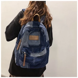 Mochila escolar versão coreana de mochila jeans de estudante universitário nova mochila feminina emendada simples simples