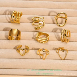 Anel de aço inoxidável abertura oca irregular dourado em forma de coração senhora Geometria jóias da moda europeia e americana