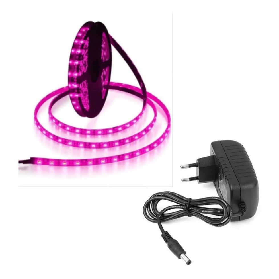 Fita Led 5050 Rosa 5 Metros Silicone Ip65 Mais Fonte 12v | Shopee Brasil
