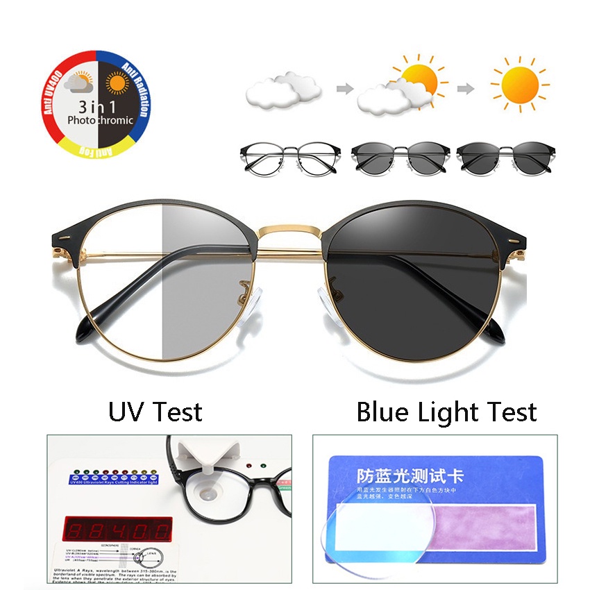 Óculos De Moda Sol Fotocrômicos Anti-Radiação Blue Ray Transition Transição Femininos Homens Brilho Azul Para Computador Leitura HD