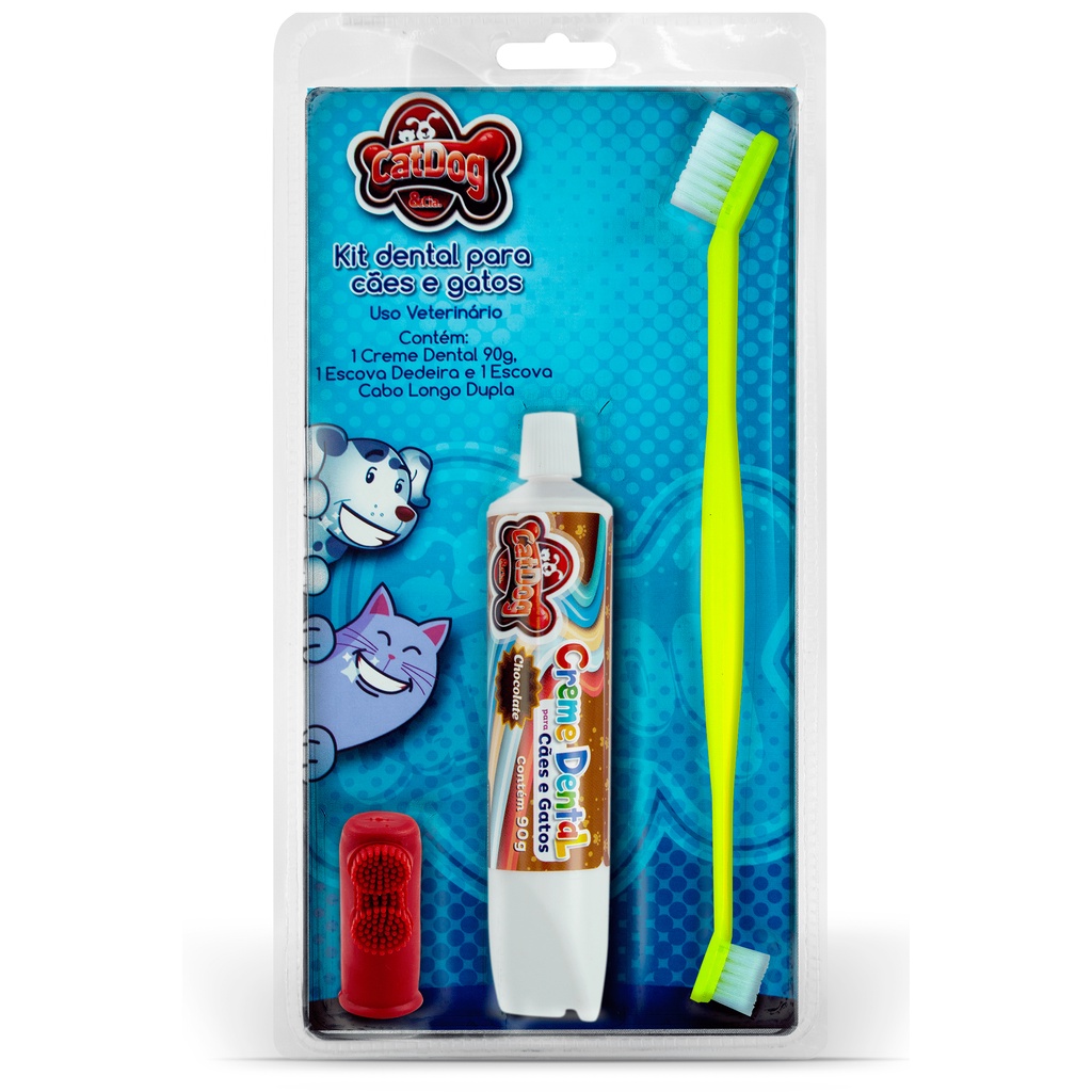 Kit Dental Pet com 3 Peças Pasta de Dente Escova e Dedeira CatDog ...
