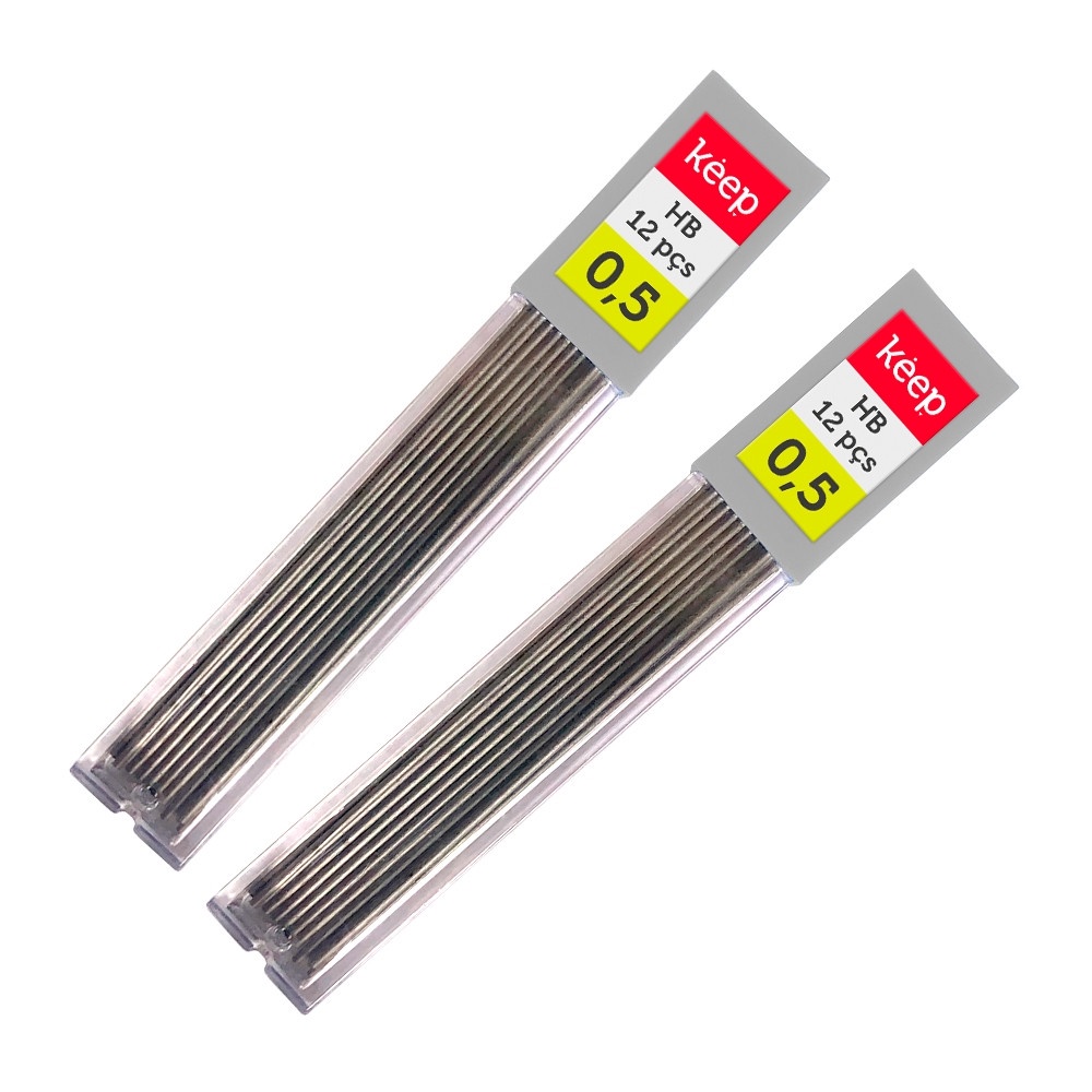 Mina de Grafite HB 0,5mm 12 Minas Blister c/ 2 Tubos Keep - EI124