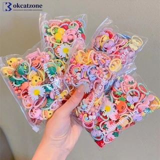OKCATZONE 20pcs/bag Faixas De Cabelo Elásticas Para Crianças Scrunchies De Arco De Cartoon Corda Doce Círculo Menina Acessórios B9M1