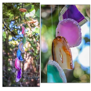 MENSAGEIRO DE PEDRA AGATA C/ 7 CHAPAS-CACOS SINO DOS VENTOS ESCOLHA A COR em Oferta na Shopee