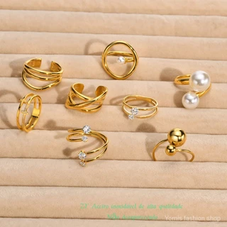 Aço Inoxidável Anel Aberto Simples Anel Aberto Ouro Feminino Índice de Aço Inoxidável Anel Dedo Jóias Européias Americanas