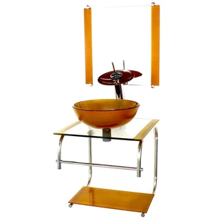 GABINETE 40CM DE VIDRO INOX CUBA REDONDA DOURADO REAL
