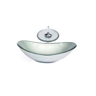 CUBA DE VIDRO OVAL 55CM PRATA VALVULA TORNEIRA CASCATA