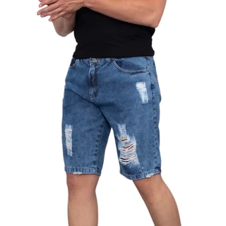 Bermuda Jeans Masculina Rasgada Destroyed Fashion Casual