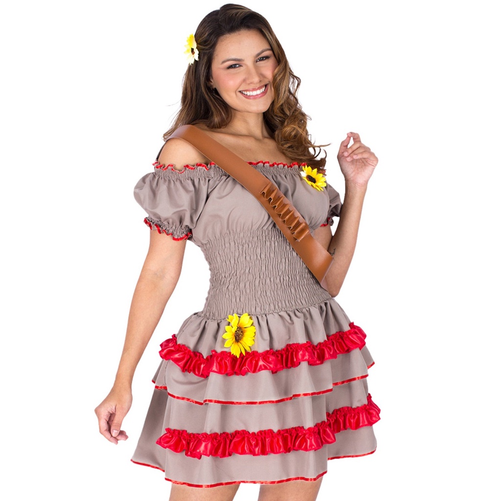 Fantasia Maria Bonita Cangaceira Vestido de Festa Junina Caipira