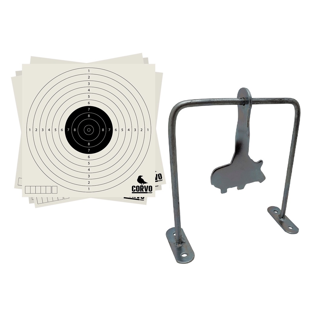 Alvo De Ferro Metal Giratório Javali e 50 Alvos de Papel 14x14