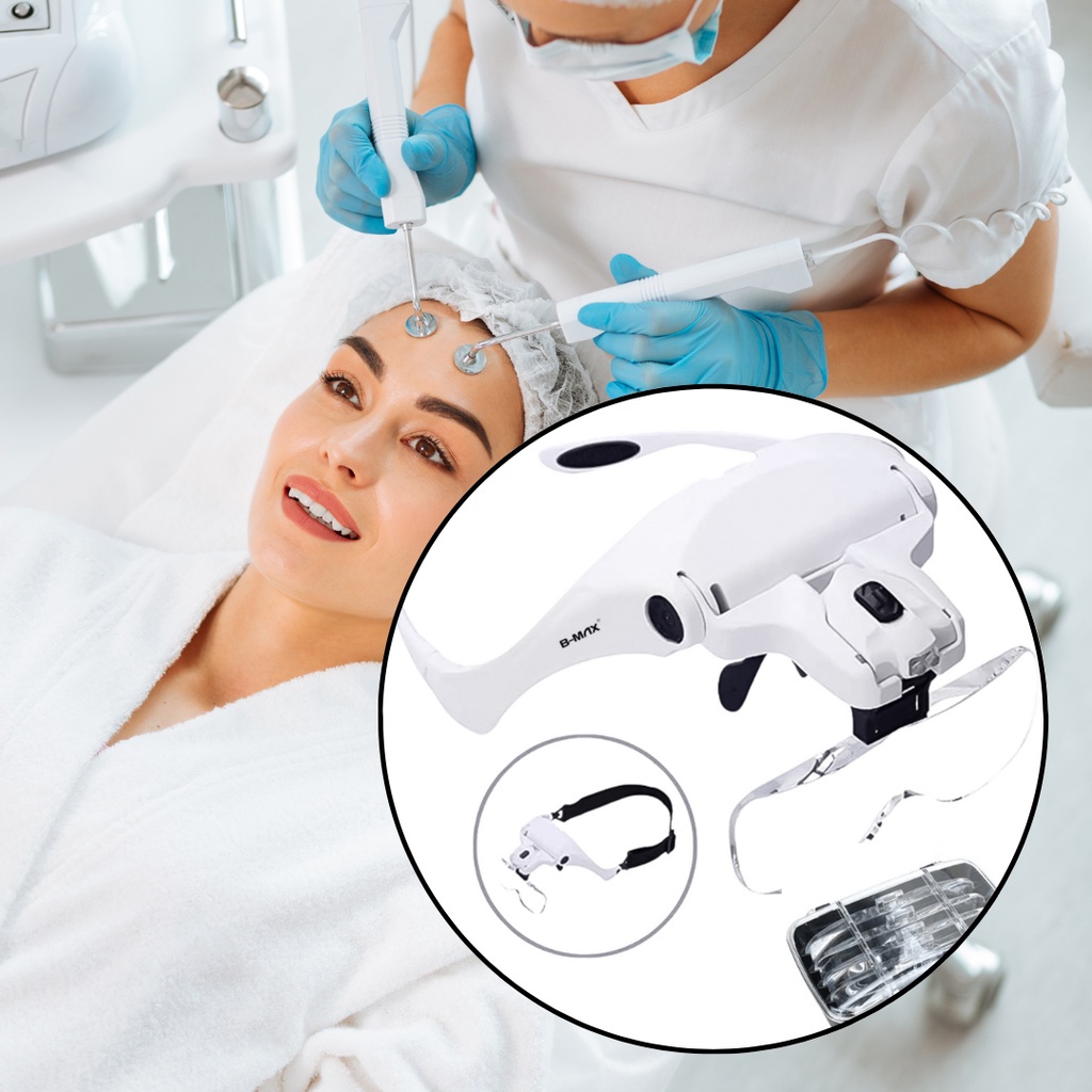 Oculos Lupa De Cabeça 5 Lentes E Luz Led Estética Cílios Sobrancelhas Médico Dentista Enfermeiro