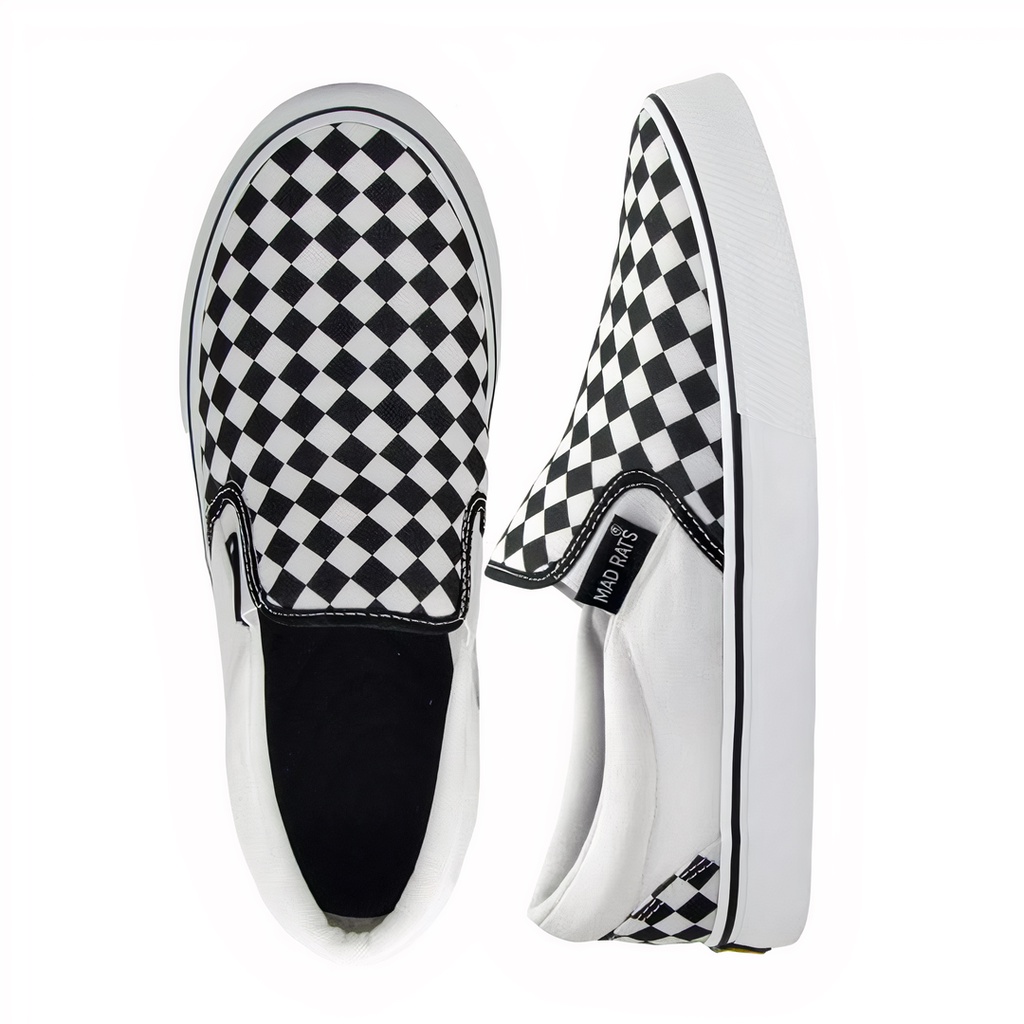 Tênis Mad Rats Sem Cadarço Slip On Preto Branco Quadriculado