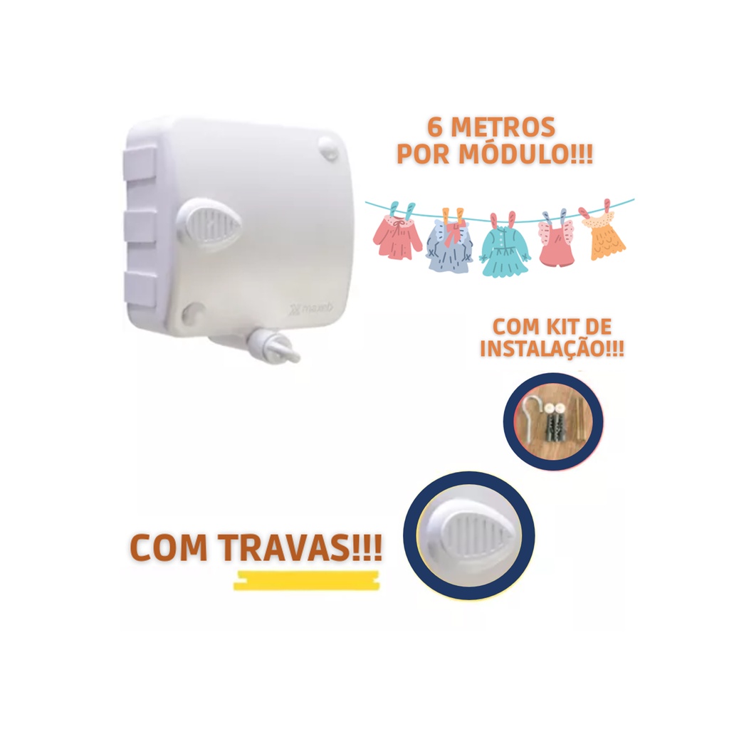 Varal Modular Retratil Automático Maxeb Stend c/1 Módulos 6m | Shopee ...