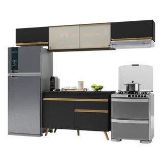 Cozinha Compacta 4 pç c/ Armário e Balcão MP3698 Veneza GB Preta