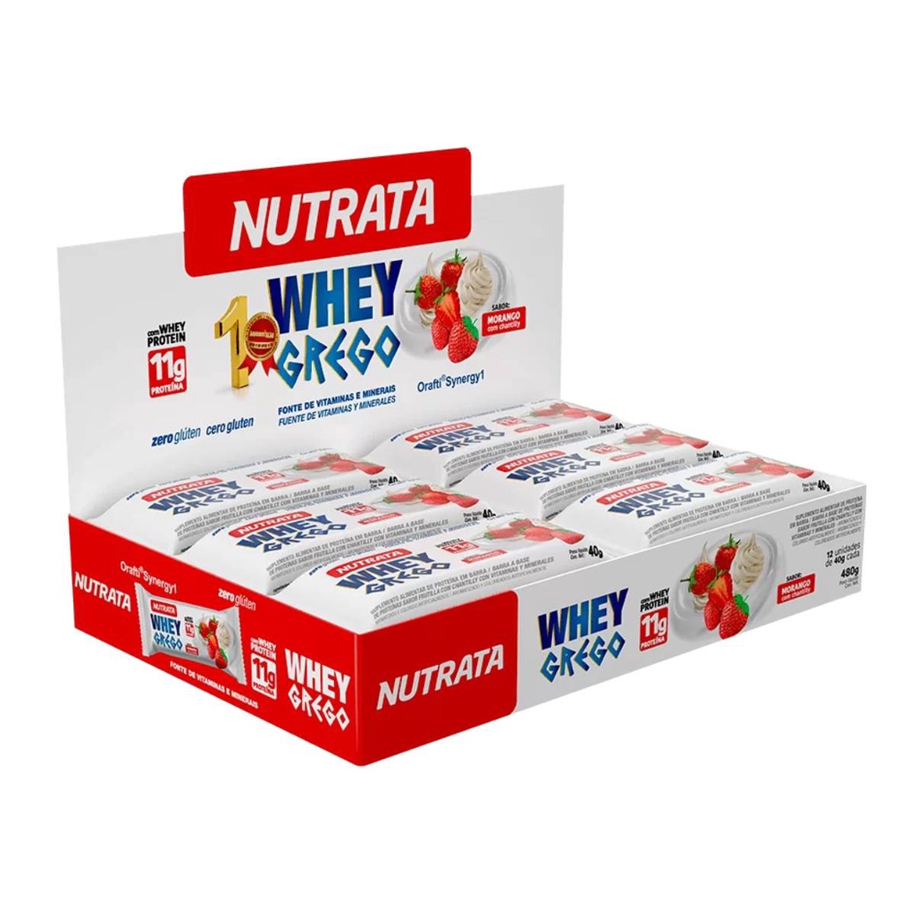 Nutrata Whey Grego Bar Morango C/ Chantilly 40g Dp 12 Un