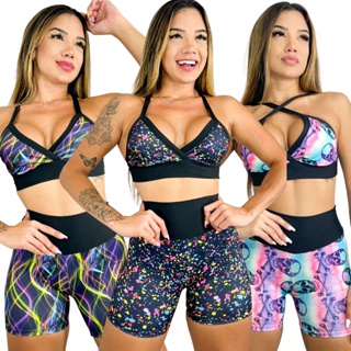 Kit com 2 Conjuntos Short e Top Fitness Academia Treino