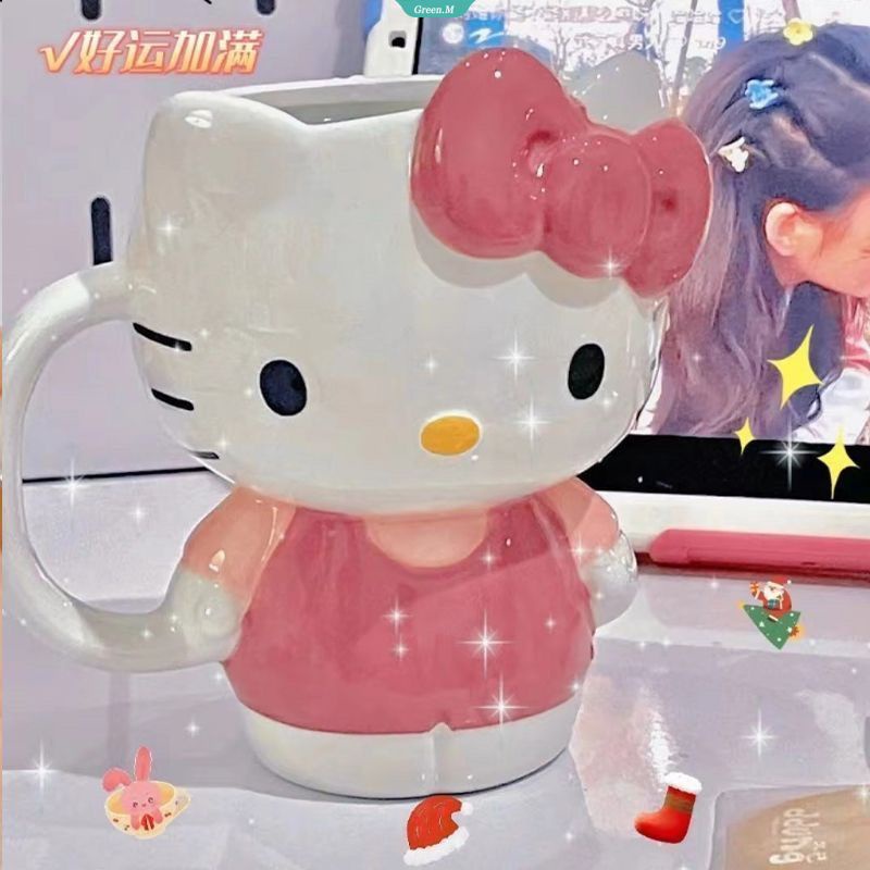 Kawaii Sanrio Hello Kitty Caneca De Cerâmica Desenho Animado Bonita Chá De Grande Capacidade Presente Café [GM]