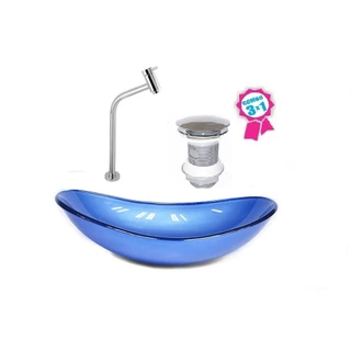 CUBA DE VIDRO OVAL 55CM AZUL ESCURO VALVULA CLICK TORNEIRA METAL