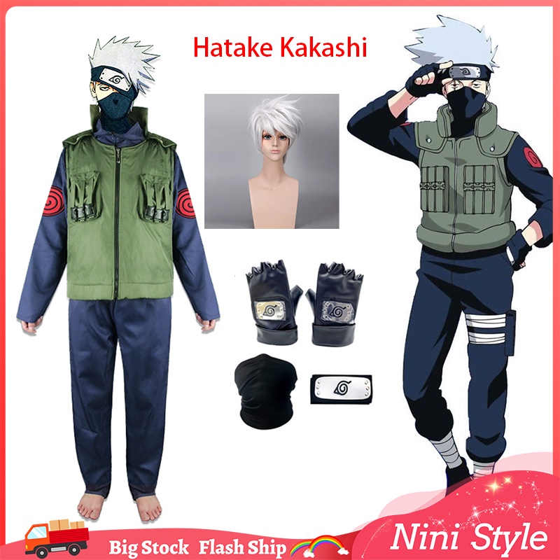 Anime NARUTO Para Homens Kakashi Hatake Ninja Adulto Conjunto Completo De Roupas Cosplay Com Cobertura Facial E Peruca De Cabeça