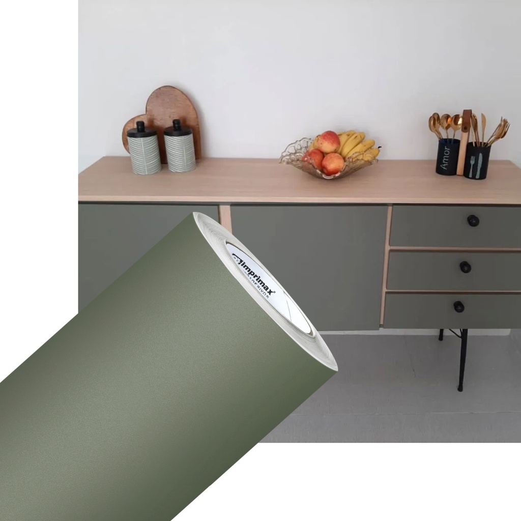 Adesivo Vinil Jateado Opaco Verde Khaki Decoração Móveis 3m