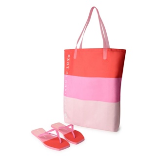 Rasteira Kit Shopping Bag Tira Cherry Pink Estampa Maxi Listras Pink