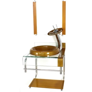 GABINETE DE VIDRO 40CM INOX DOURADO REAL COM TORNEIRA CASCATA