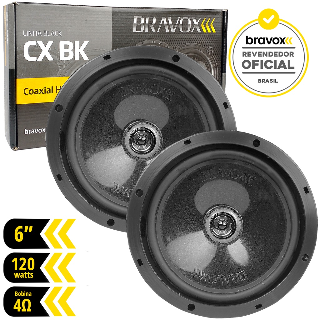 Alto Falante Bravox Coaxial 6 Pol 120w Cx60bk Universal