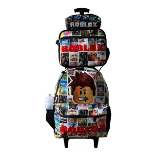 Kit Mochila Roblox Estojo E Lancheira Térmica E Carrinho
