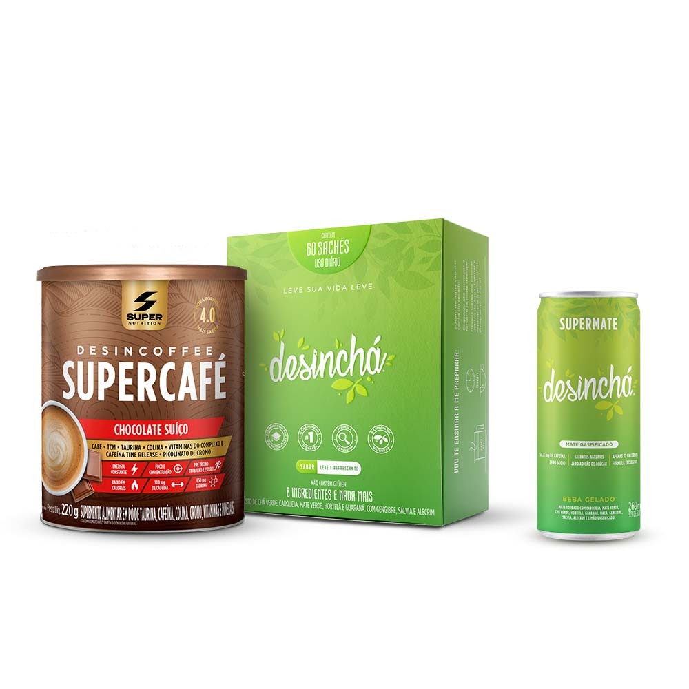 Kit Supercafé Desincoffe Chocolate Suiço + Desinchá Dia 60 Sachês ...