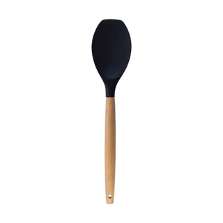 Colher Espátula de Silicone Utensílio de cozinha com Cabo de Madeira Preta 32cm