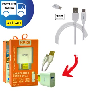 Carregador Micro Usb V8 Kaidi Original Turbo Cabo  Fonte