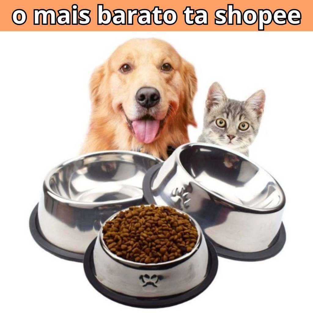 Comedouro Bebedouro Inox Pet Gato Cachorro Pote Tijela Prático Antiderrapante