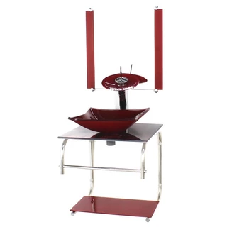 GABINETE 40CM DE VIDRO INOX CUBA QUADRADA MARMORE AVERMELHADO