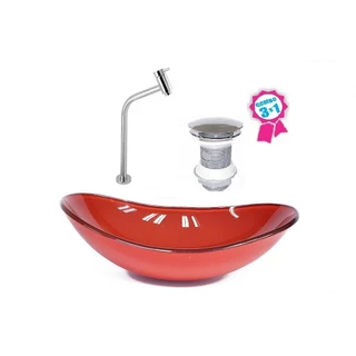 CUBA DE VIDRO OVAL 55CM VERMELHO FERRARI VALVULA CLICK TORNEIRA METAL