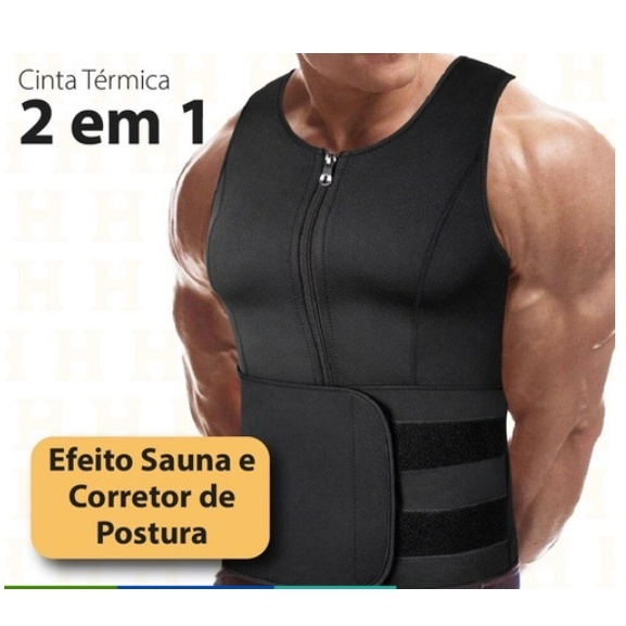 Regata Masculina Queima Gorduras Barriga Camiseta Cinta Lombar Reforçada Abdominal Para Costas Masculino