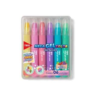 ESTOJO GIZ DE CERA MEGA GEL RETRATIL 6 CORES TOM PASTEL