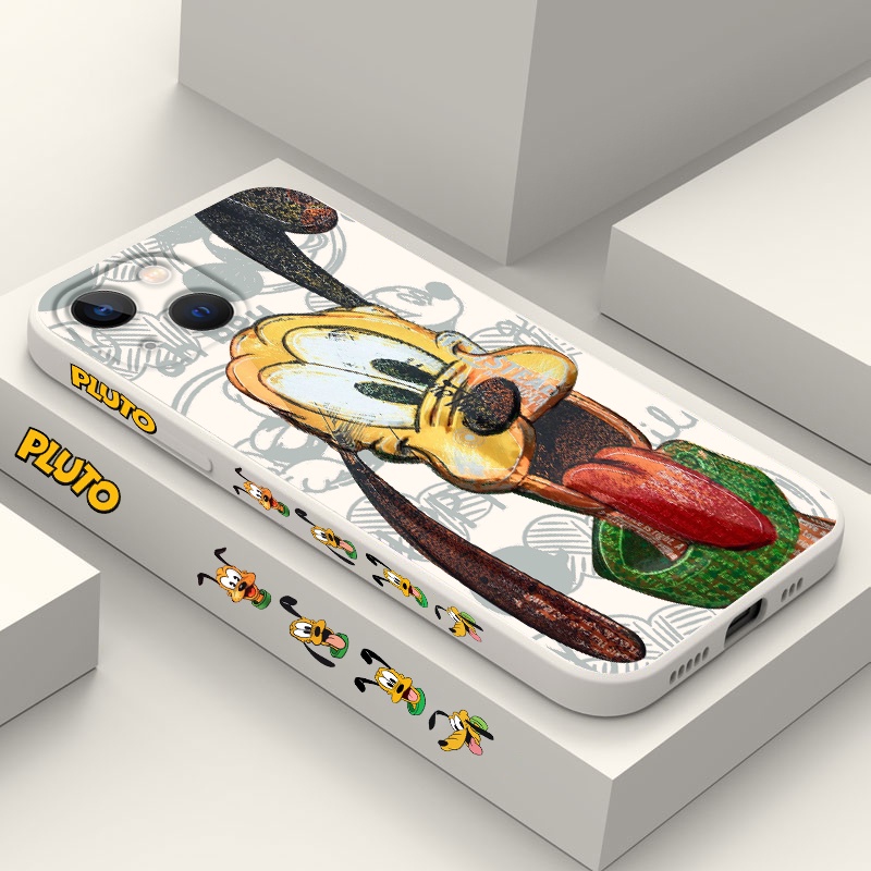 Disney mickey's dog pluto For Apple iPhone 14 13 12 11 Pro Max Plus XS XR X 8 7 SE Liquid Left Rope Phone Case Capa Cover