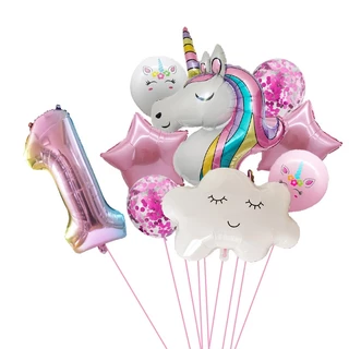 1 Conjunto Balões De Festa Temáticos Unicórnio Nuvem Folha De Alumínio Meninas Bebês De 1o Ano Decorações Da De Aniversário Bolas De Chuveiro Para