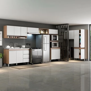 Armário de Cozinha Modulada 7 Pçs Sabrina com Balcão MDP Branco MENU